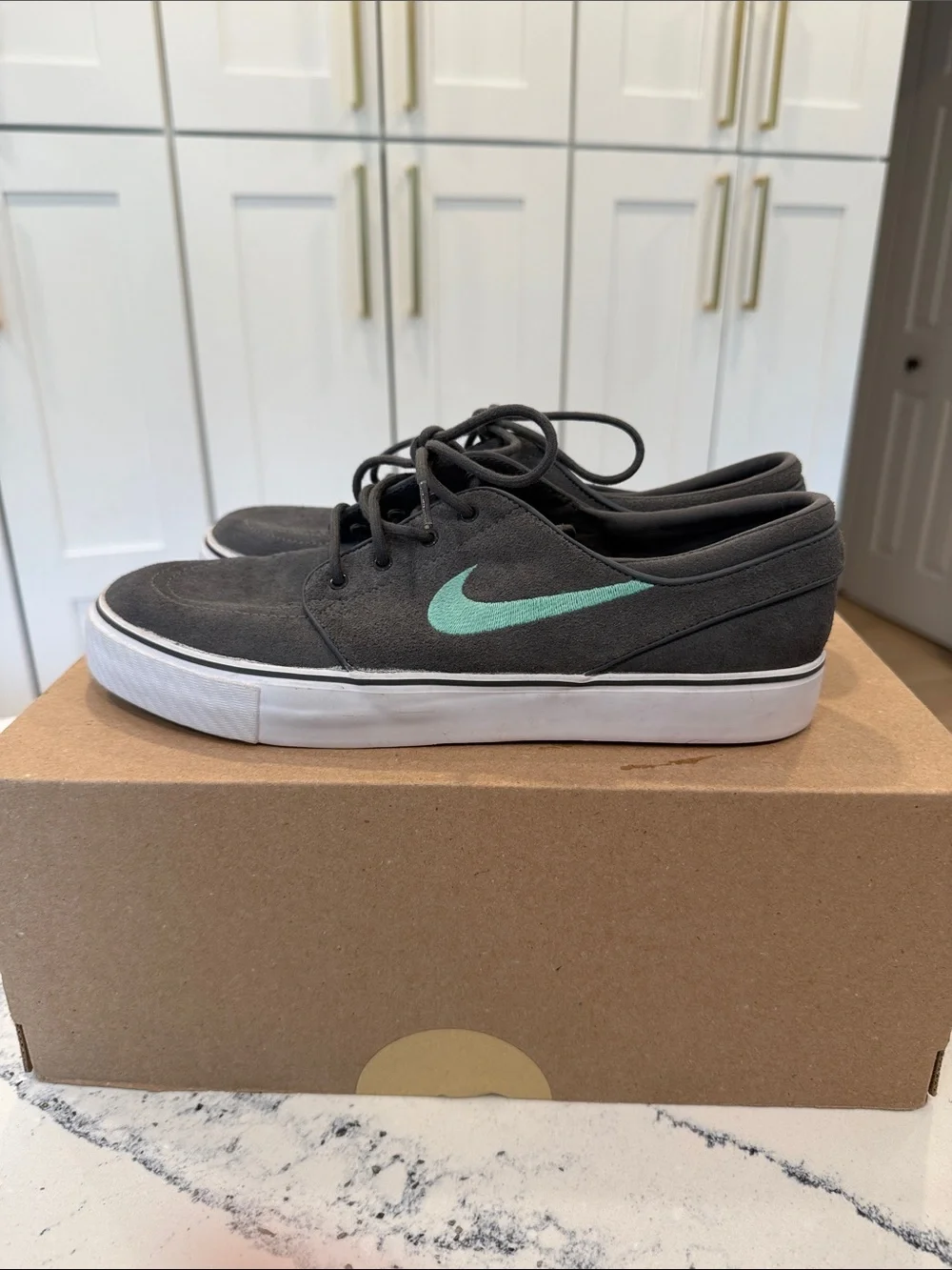Nike Stefan Janowski Foam Runner Sneakers. Gray Suede with Teal Swoosh. - Picture 3 of 5